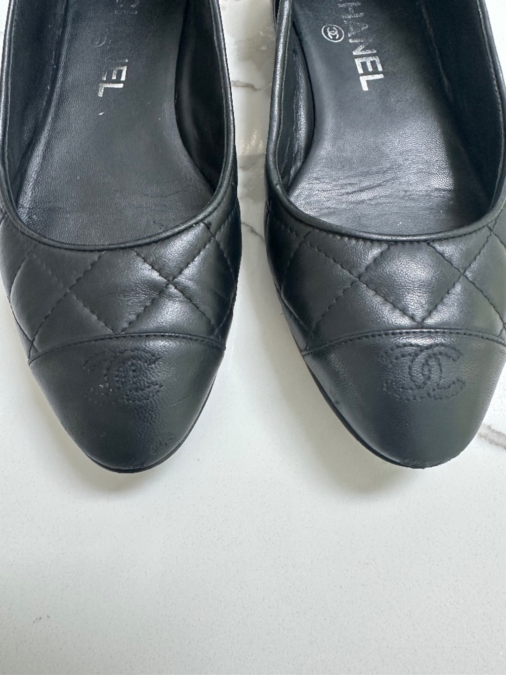 Chanel Vintage CC Cap Toe Calfskin Black Quilted Flats Sz 36 - Picture 3 of 7